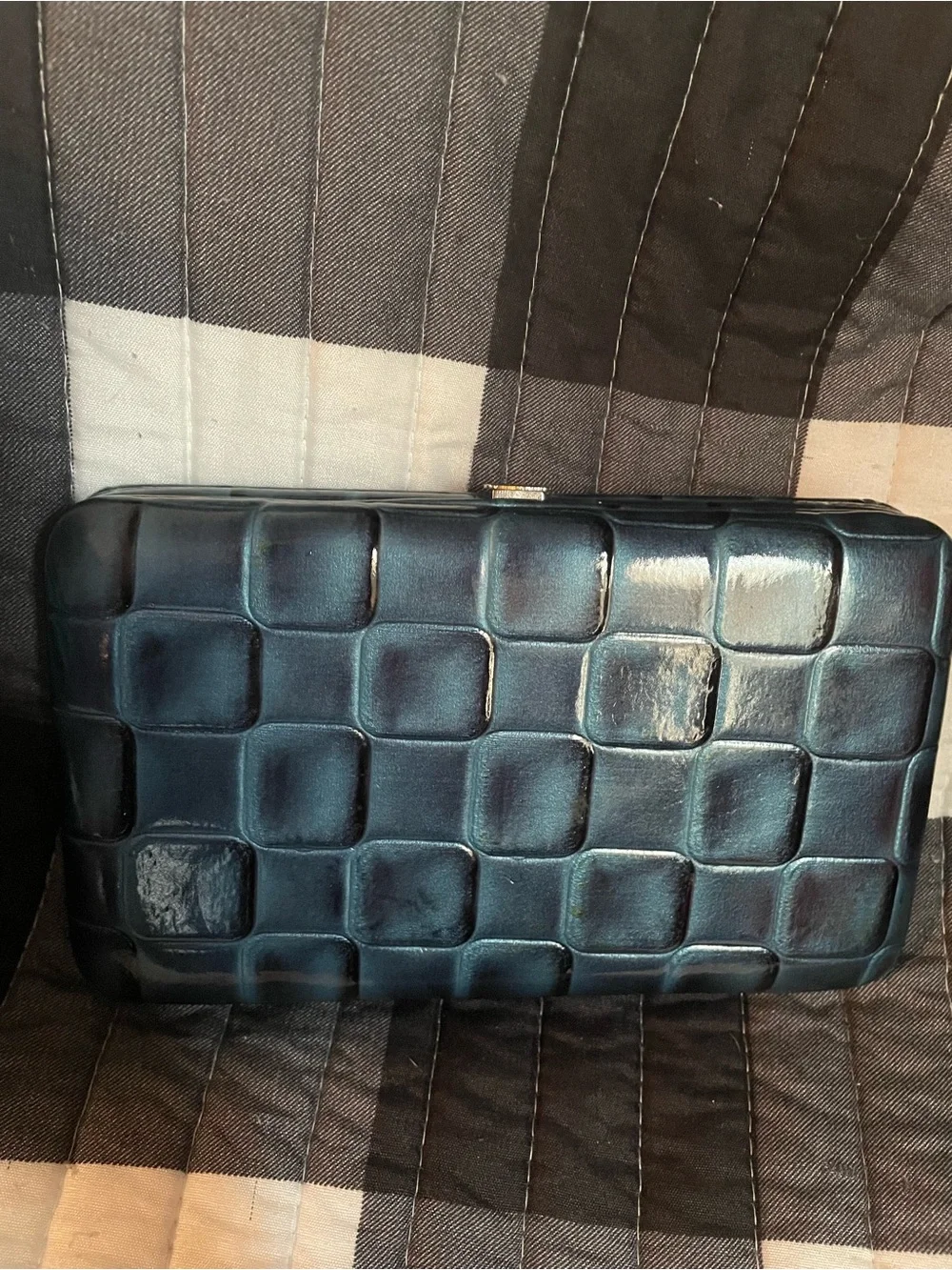 Blue Croc-Embossed Clutch Wallet